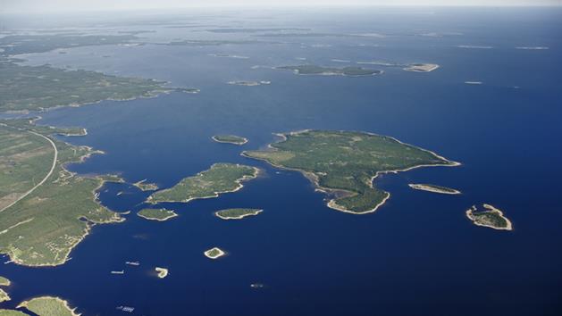 Flygfoto över några av PIteå skärgårds öar., Flygbild: Piteå Skärgård