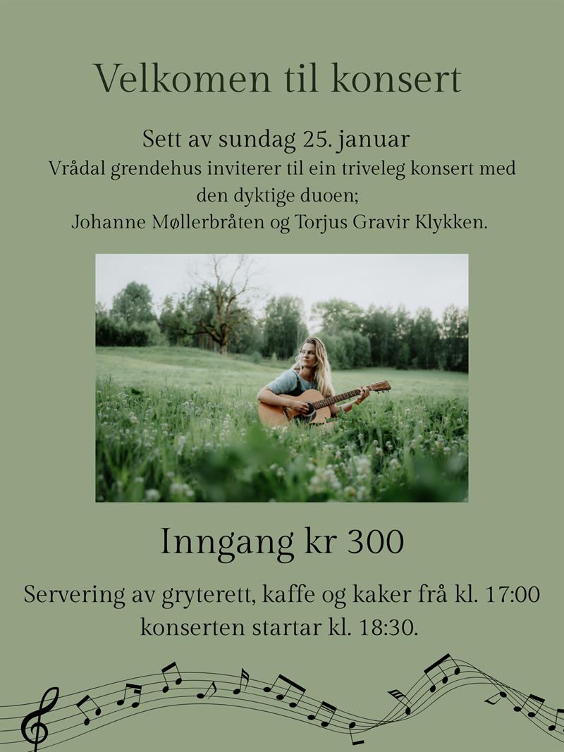 Konsert med Johanne Møllerbråten og Torjus Gravir Klykken - Vest-Telemark.no