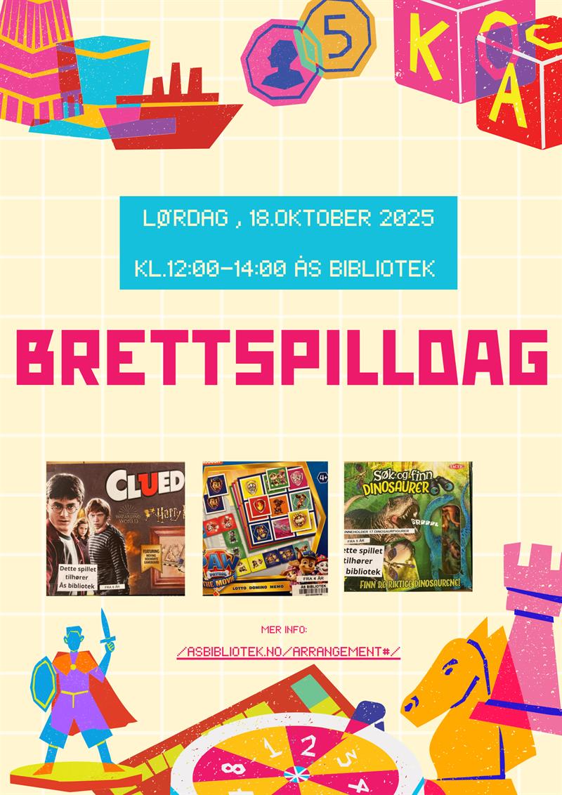 Plakat Brettspilldag på Ås bibliotek