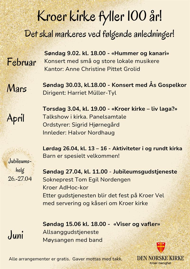 Plakat Kroer kirke 100 år // «Viser og vafler»