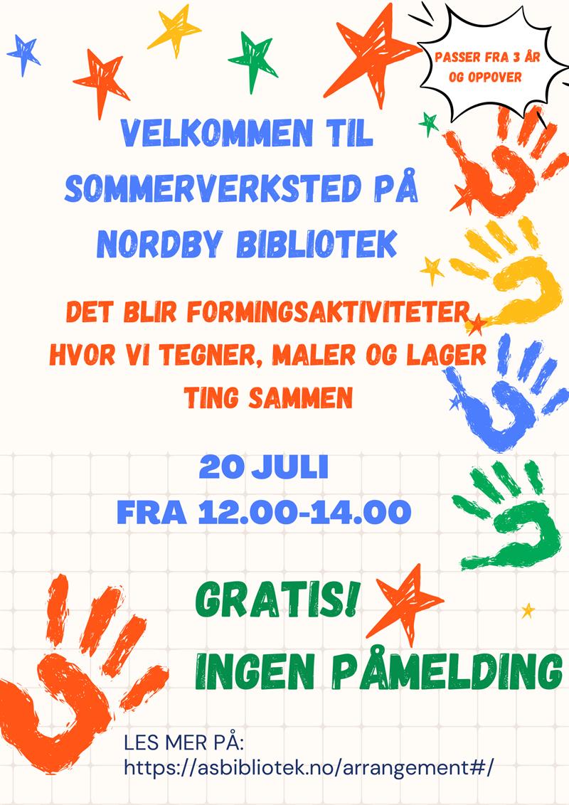 Plakat Lørdagsverksted Nordby bibliotek