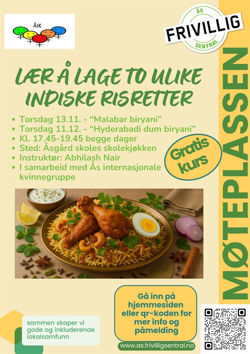 Plakat Møteplassens matkurs med Abhilash Nair: Indisk risrett 