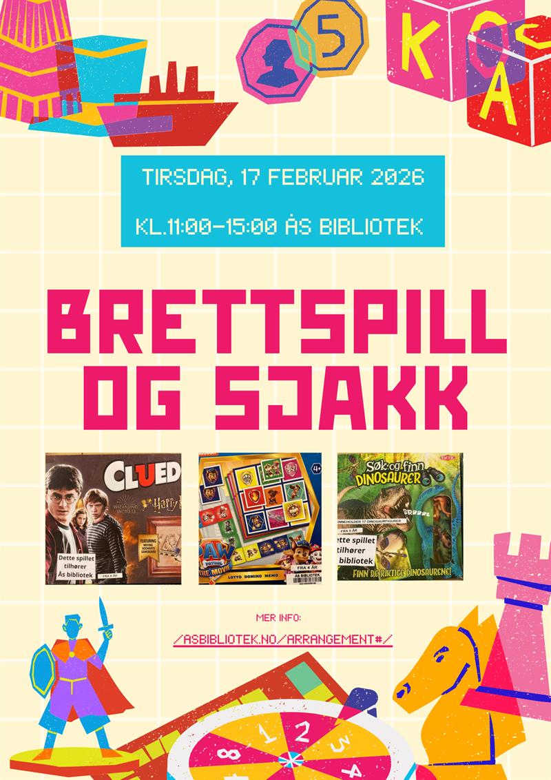 Plakat Brettspilldag på Ås bibliotek