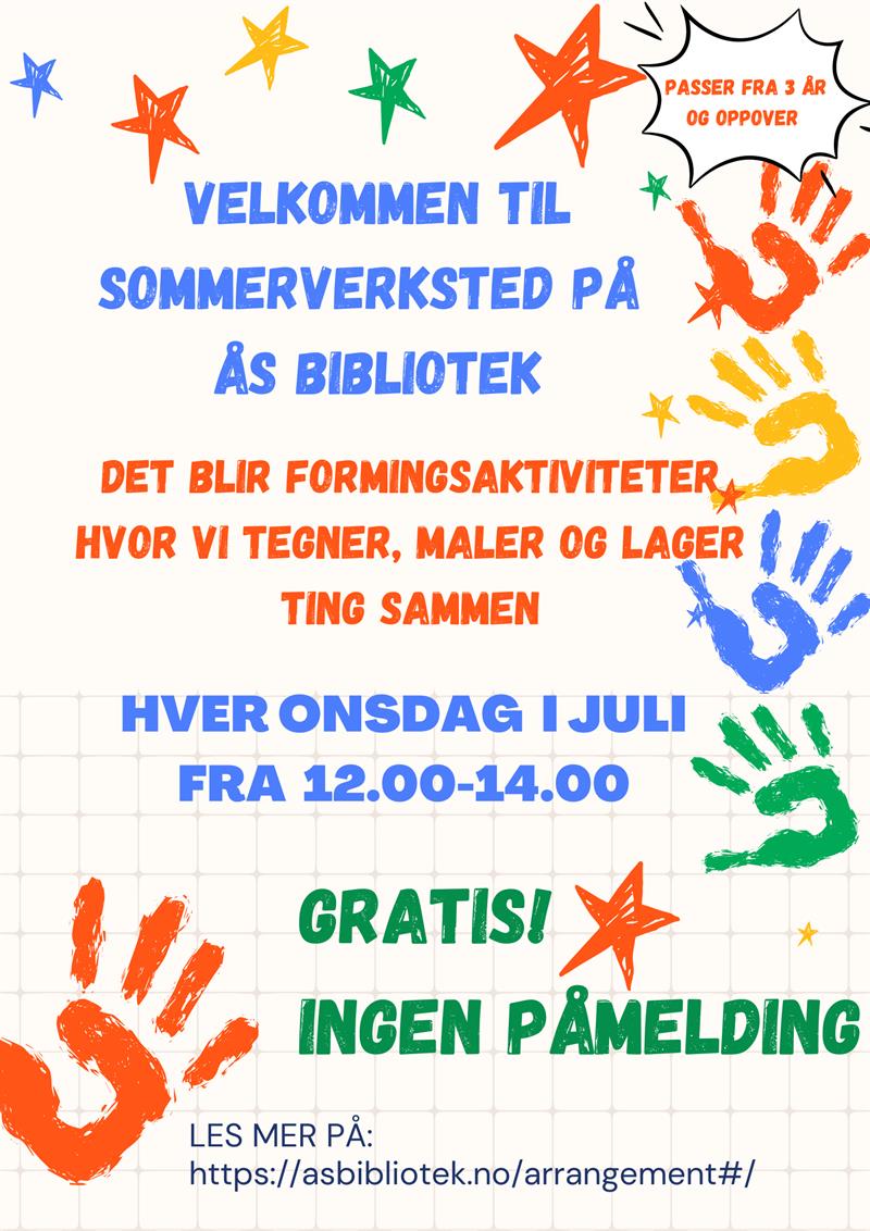 Plakat Sommerverksted Ås bibliotek
