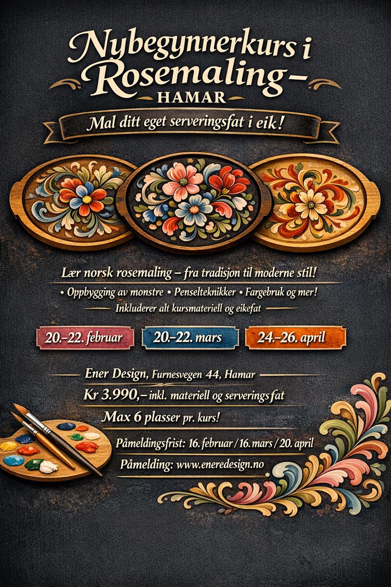 Plakat Nybgynnerkurs rosemaling/ kreativ rosemaling