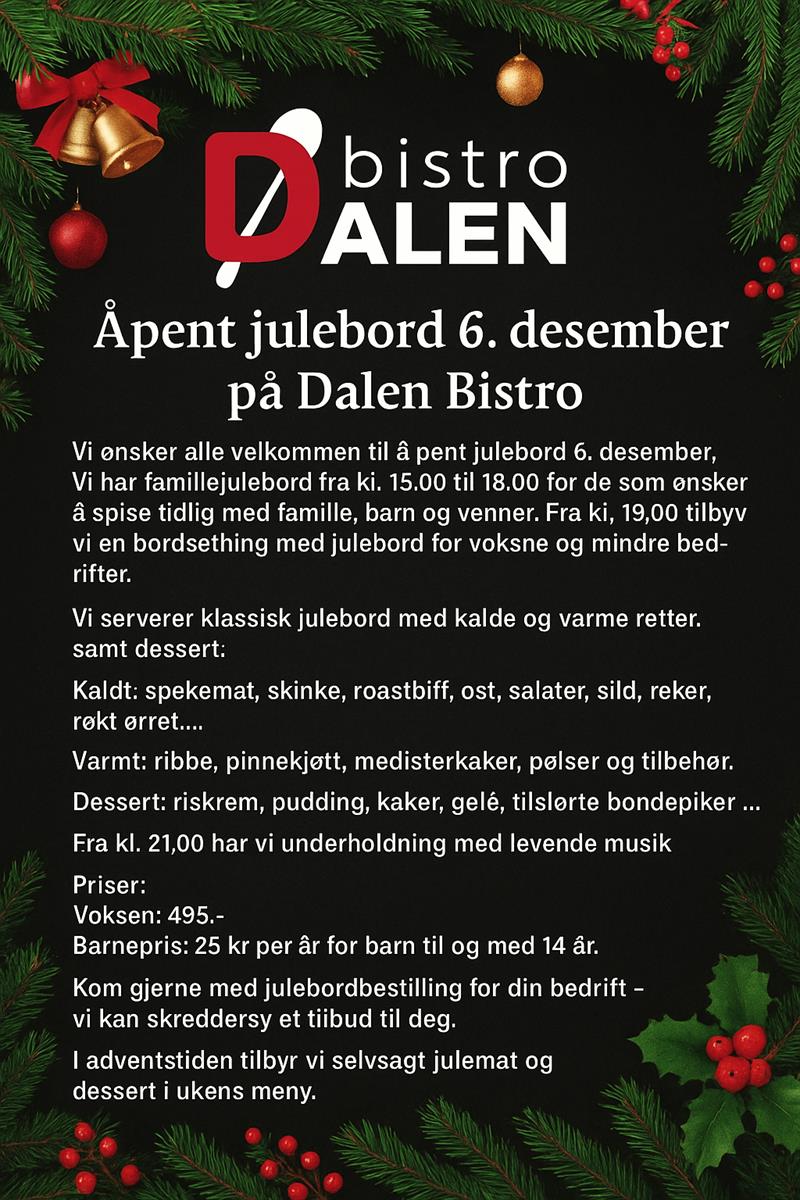 Åpent julebord 6. Desember - Vest-Telemark.no