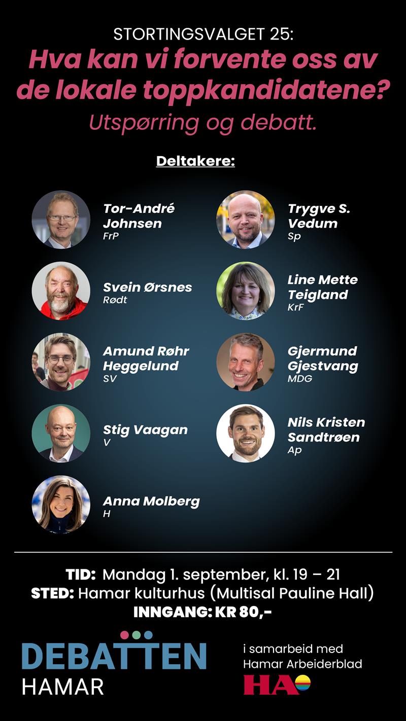 Plakat Debatten Hamar: Hva kan vi forvente oss av de lokale toppkandidatene?