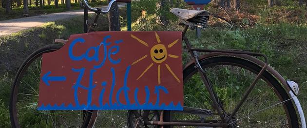 Café Hildur skylt på cykel, Café Hildur