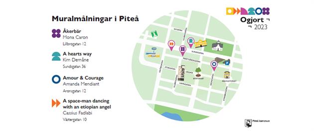 Karta över muralmålningarna i Piteå centrum, Piteå kommun
