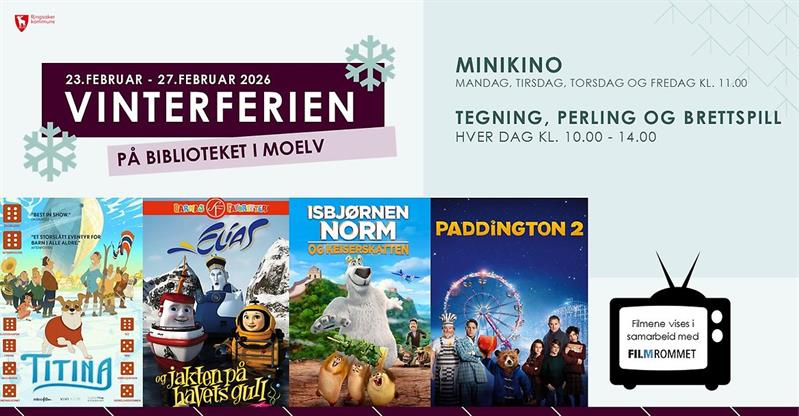 Plakat Vinterferien på biblioteket i Moelv
