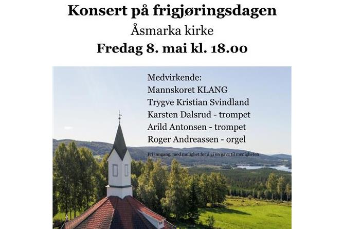 Plakat Konsert på frigjøringsdagen i Åsmarka kirke