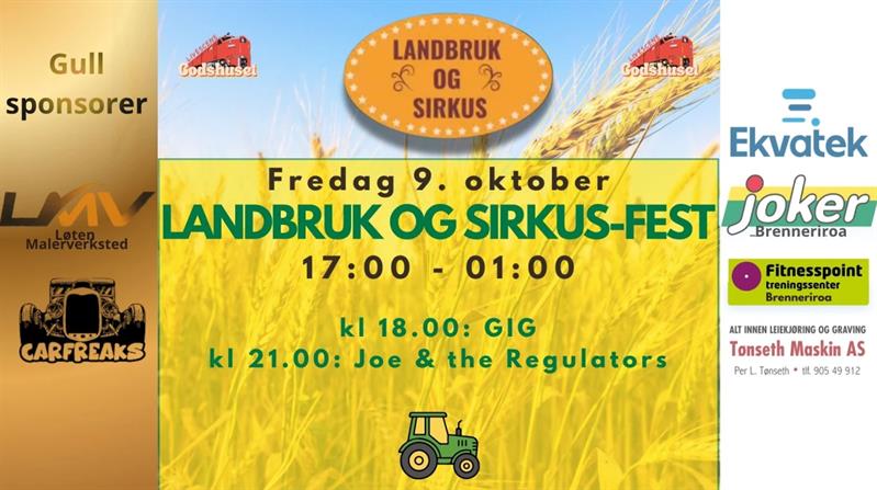 Plakat Landbruk og Sirkus-festen FREDAG