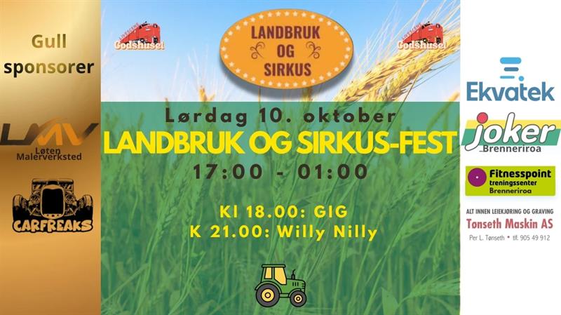 Plakat Landbruk og Sirkus-festen LØRDAG