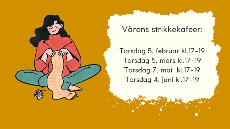 Plakat Strikkekafe på Stange bibliotek