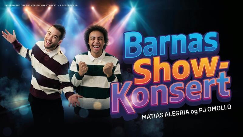 Plakat Barnas Showkonsert med Matias Alegria og PJ Omollo