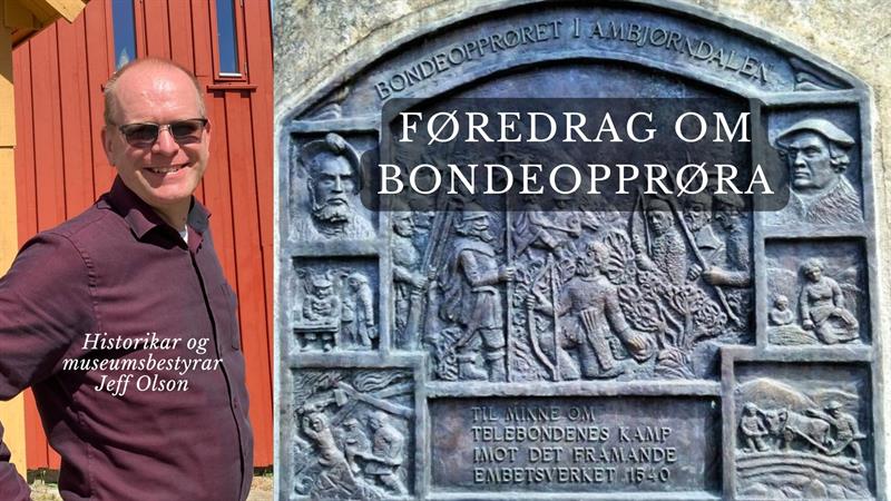 Historikar Jeff Olson og minnesmerket etter bondeopprøret i Hjartdal