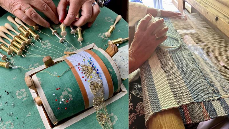 Demo av metallknipling og veving i husmannsstoga på museet i Eidsborg