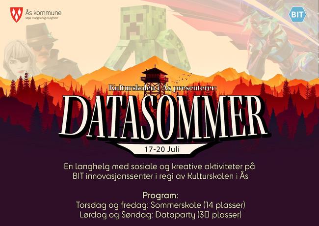 Plakat Sommerskole med Kulturskolen i Ås // Dataparty