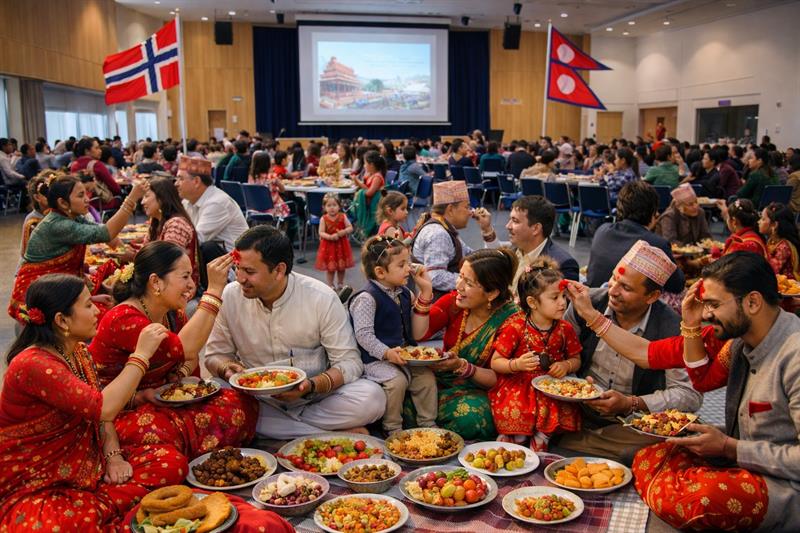 Plakat Hindufestival: NEPSA Dashain 2083 – Tika og utveksling av velsignelser