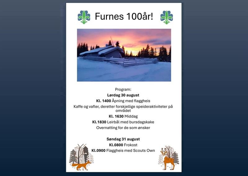 Plakat Åpent hus - Furnes Speidergruppe feirer 100 år