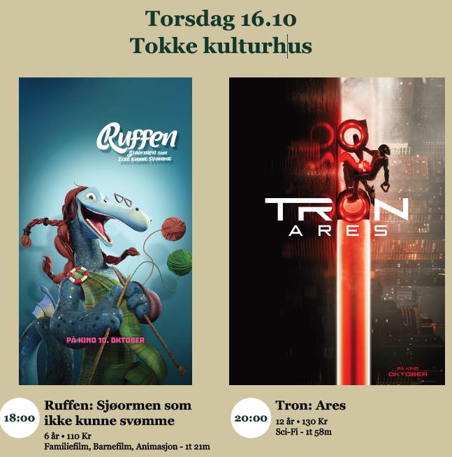 Bygdekinoen 16.10.25 Ruffen - Sjøormen som ikke kunne svømme//Tron : Ares - Vest-Telemark.no
