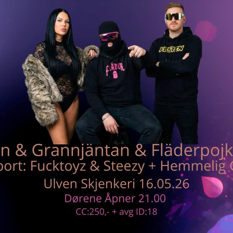Plakat Festen & Grannjäntan & Fläderpojkorna // Support: Fucktoyz & Steezy + Hemmelig Gjest @ Ulven Skjenke