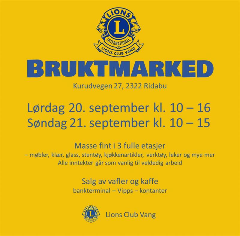 Plakat Lions store bruktmarked 20. og 21. september