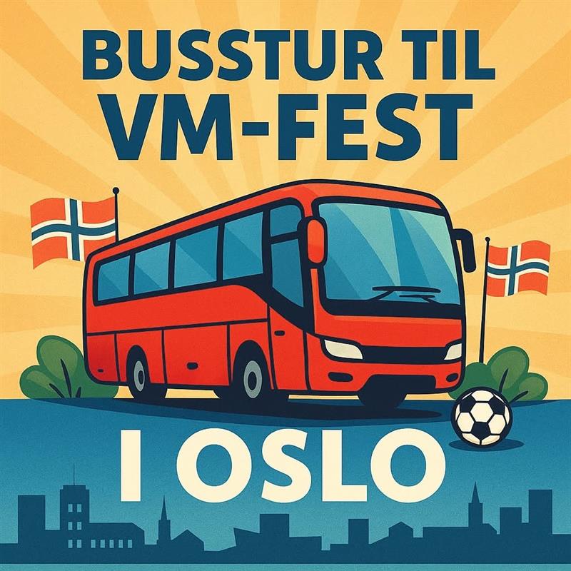 Plakat Busstur til VM-fest i Oslo – sammen fra Mjøsa til hovedstaden