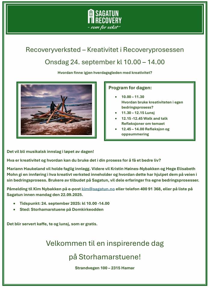 Plakat Velkommen til Recoveryverksted - Kreativitet i Recoveryprosessen