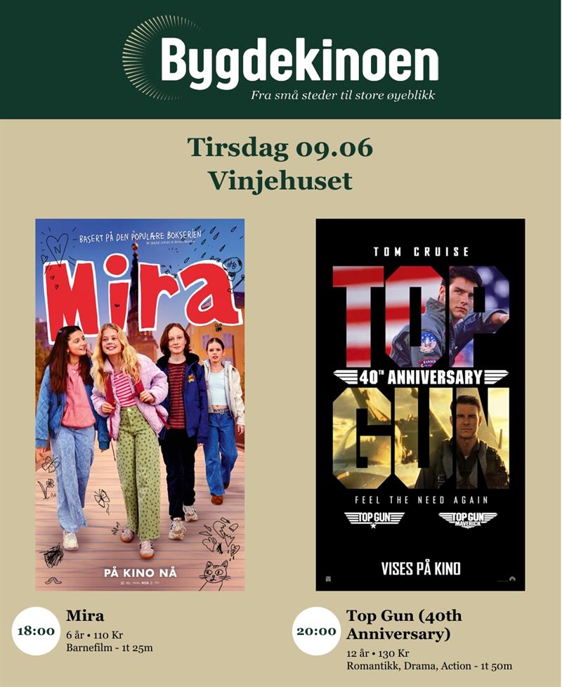Bygdekino: Mira // Top Gun (40th Anniversary) - Vest-Telemark.no