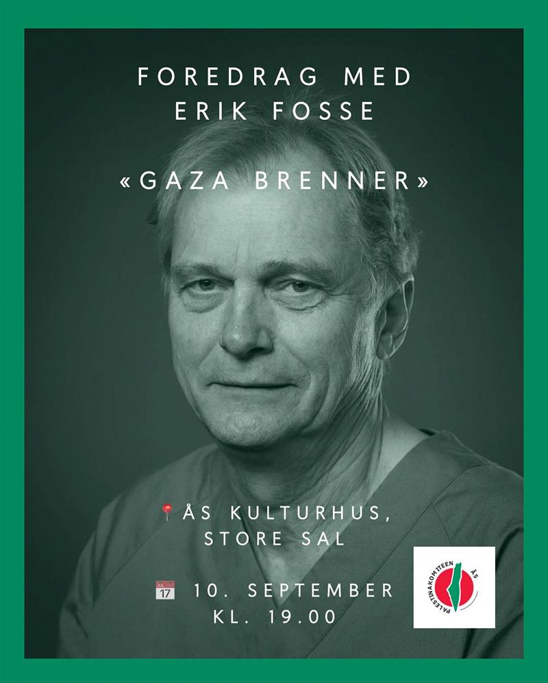 Plakat GAZA BRENNER | Foredrag med Erik Fosse