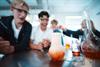 Secondary school students wearing safety goggles watch a foaming chemistry experiment at KraftLaben science centre in Odda, Hardanger.