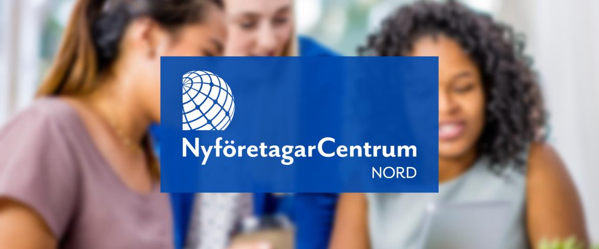 Logo och människor i bakgrunden