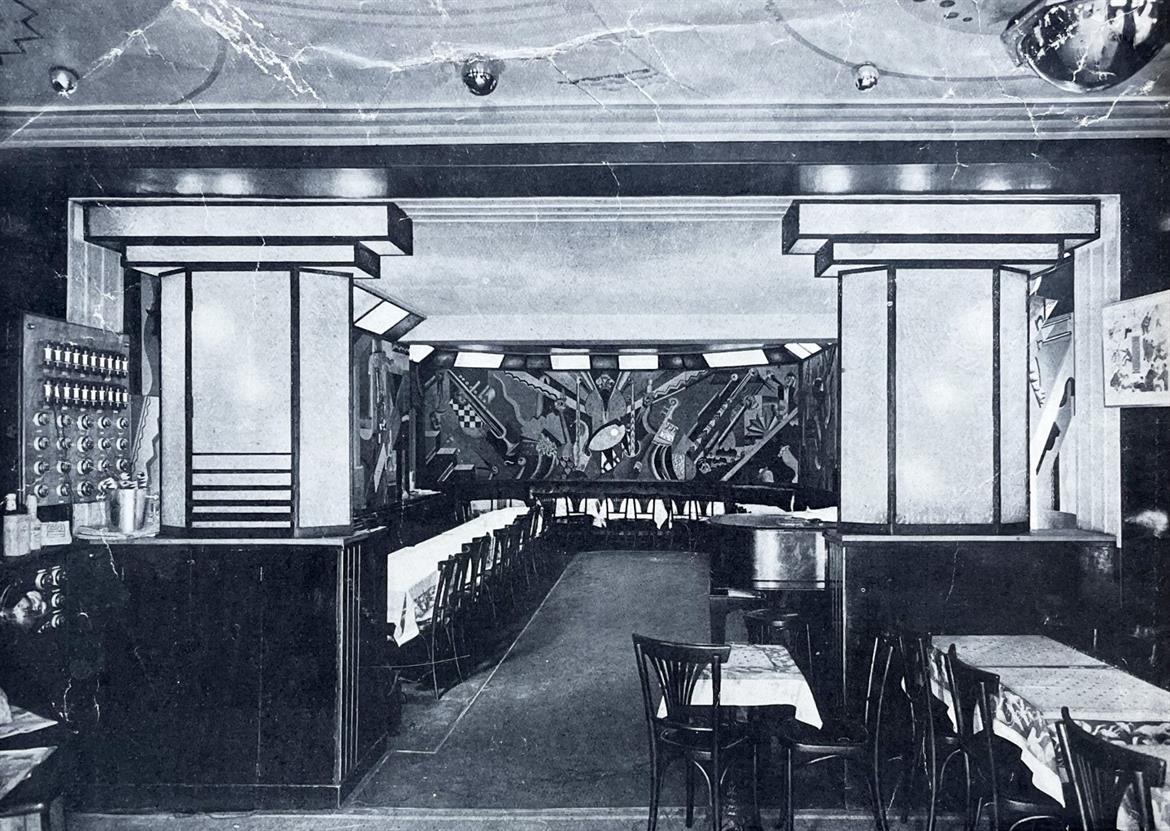 nteriör med muralmålning på nattklubben La Cigogne , Montparnasse, Paris, 1931.