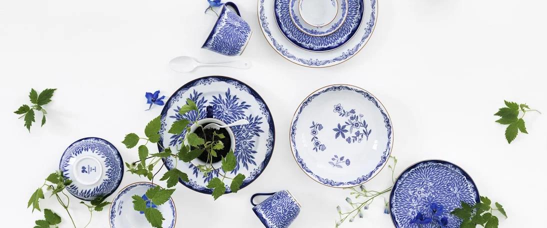 Blue and white china.