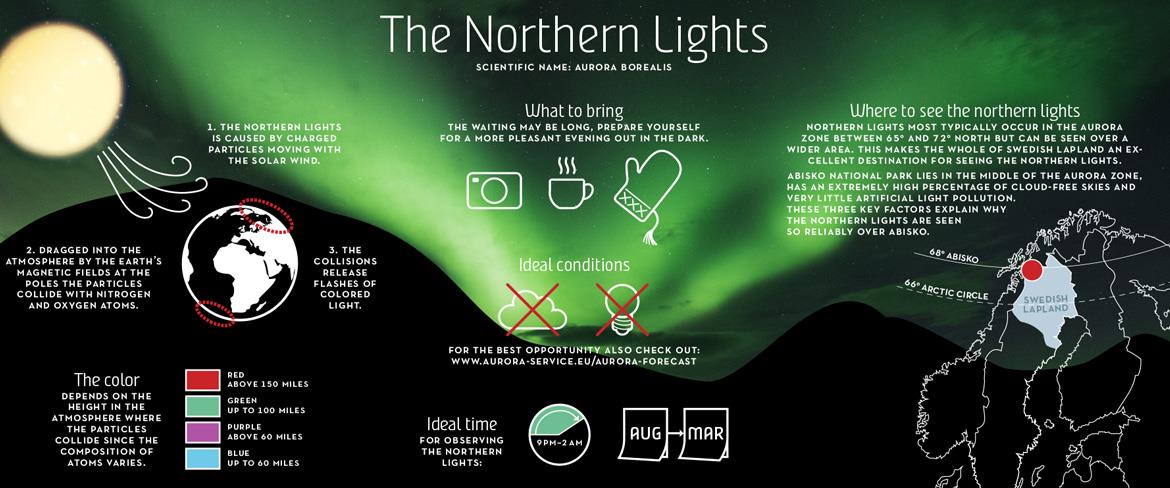 Poster med en presentation av  the Northern Lights på engelska