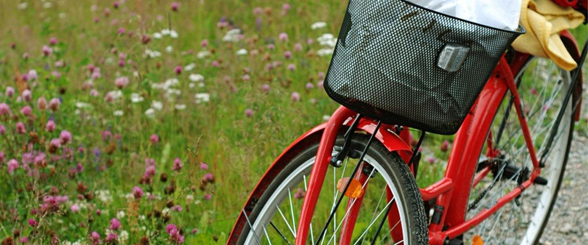 Röd cykel på grusväg