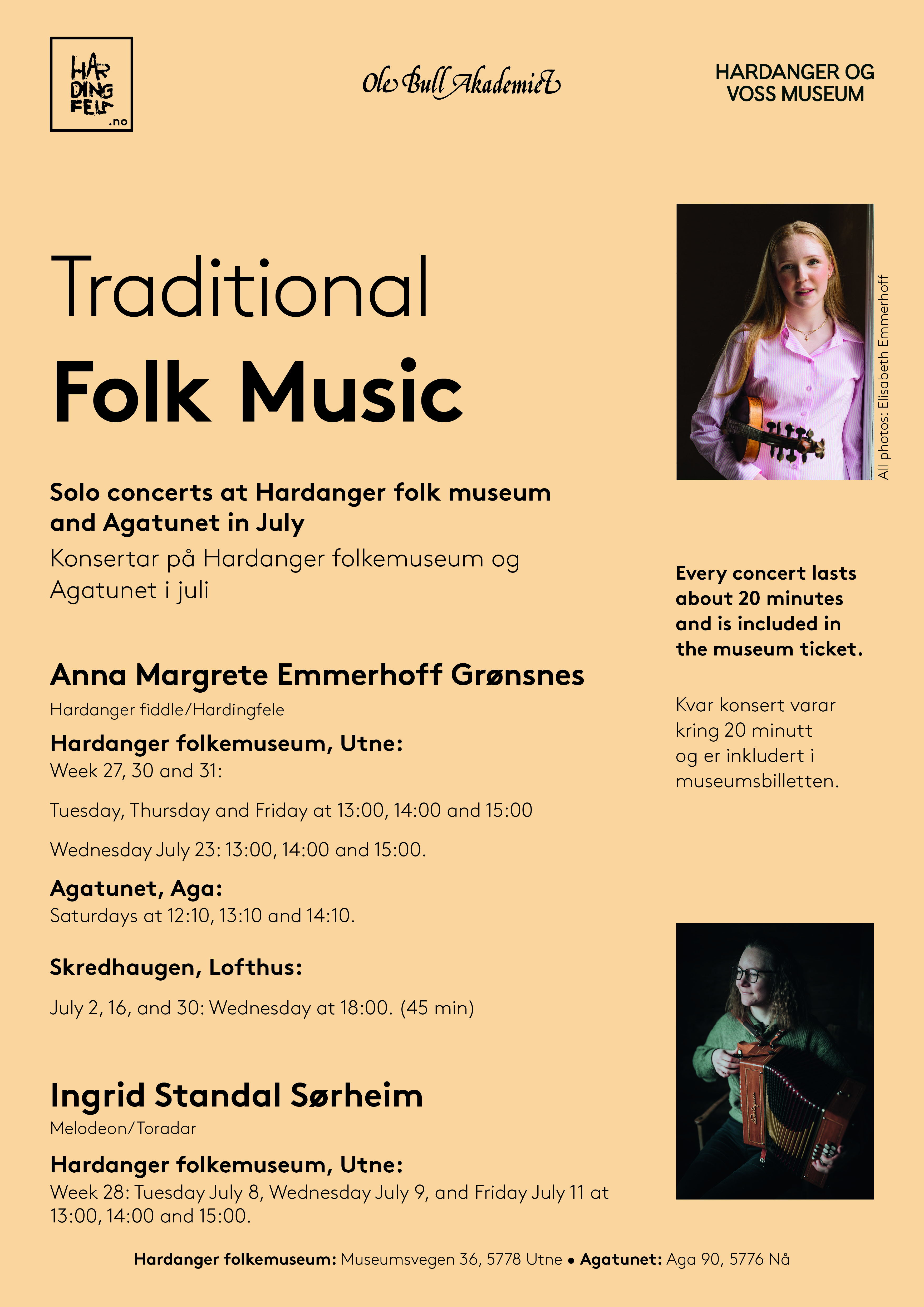 Folkemusikkonsertar i juli i Agatunet