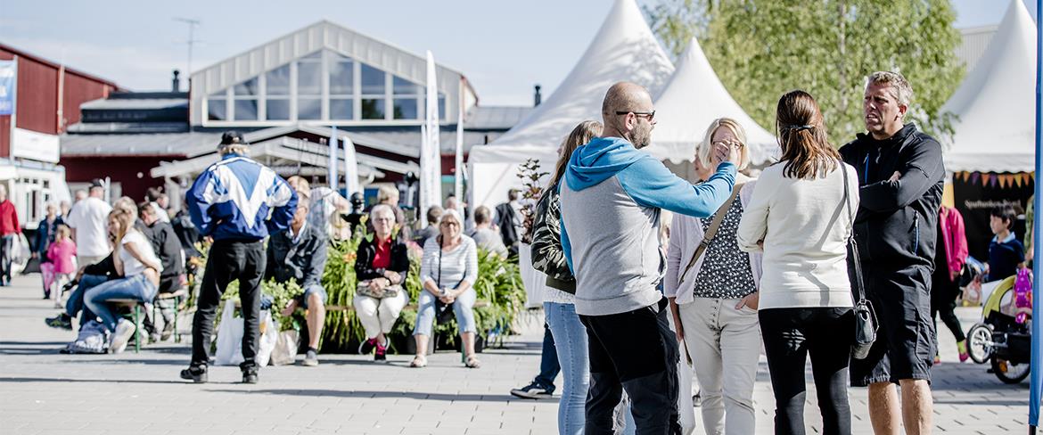 Folk ute på mässområdet